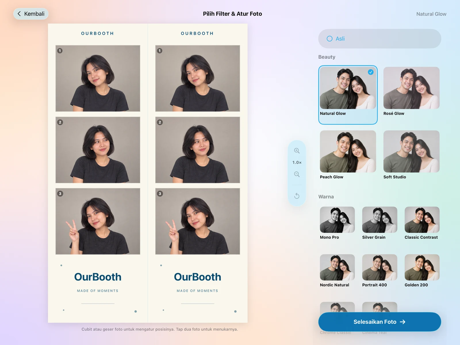 Pemilihan filter dan komposisi foto di iPad.